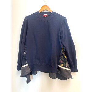 Clu Ikram Navy Sweatshirt With Floral Back & Satin Trim XS